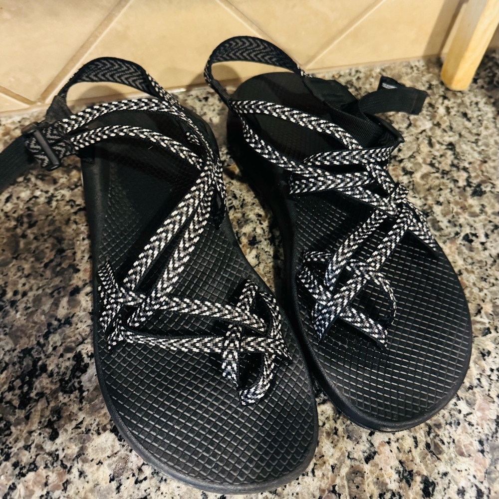 Chaco Black and White Strappy Sandals